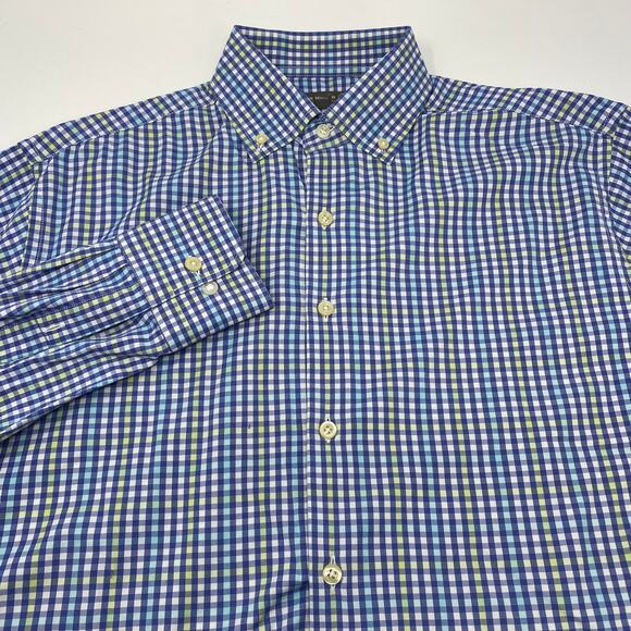 Peter Millar Medium Blue Yellow Check Summer Comfort Long Sleeve Button Up Shirt - Picture 1 of 4